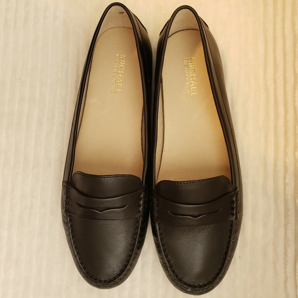 Michael Kors Womens Black Leather Loafers 10 New